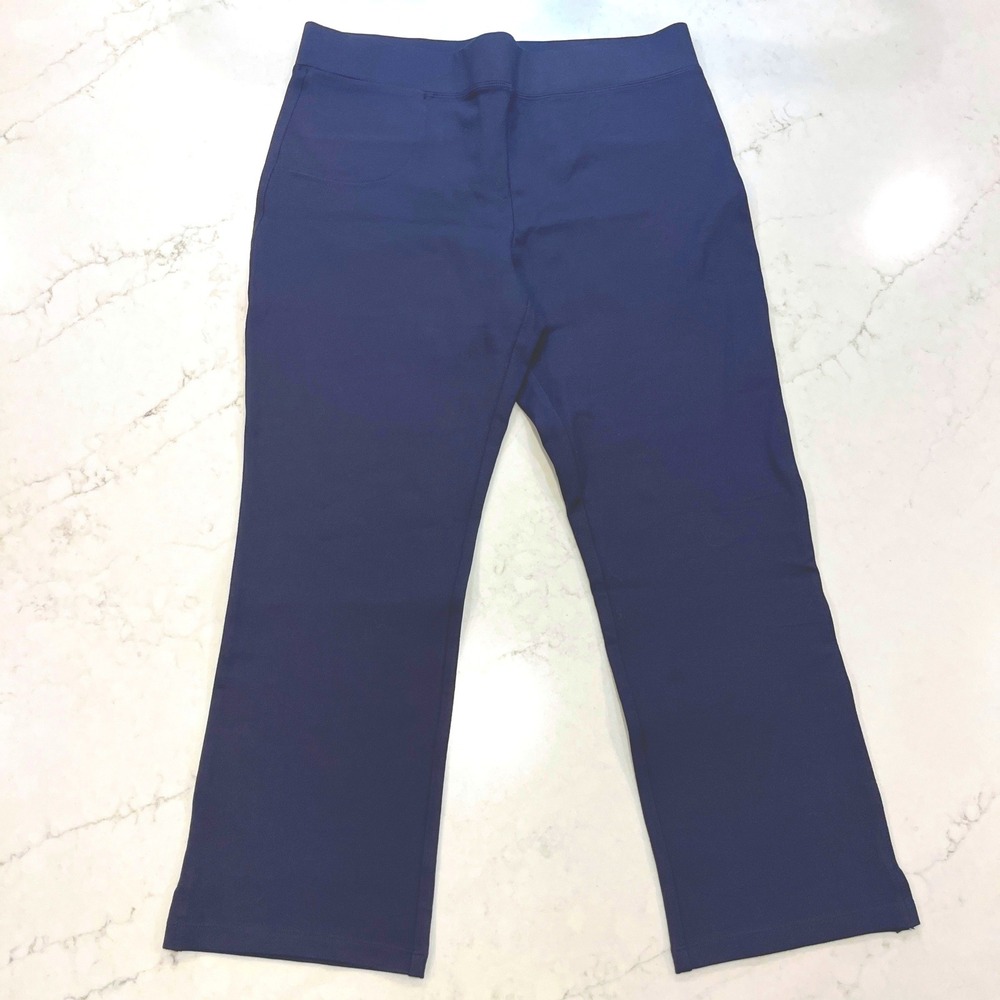 Quince Ultra-Stretch Ponte Kick Flare Pant Womens Large Navy Blue Cropped Career